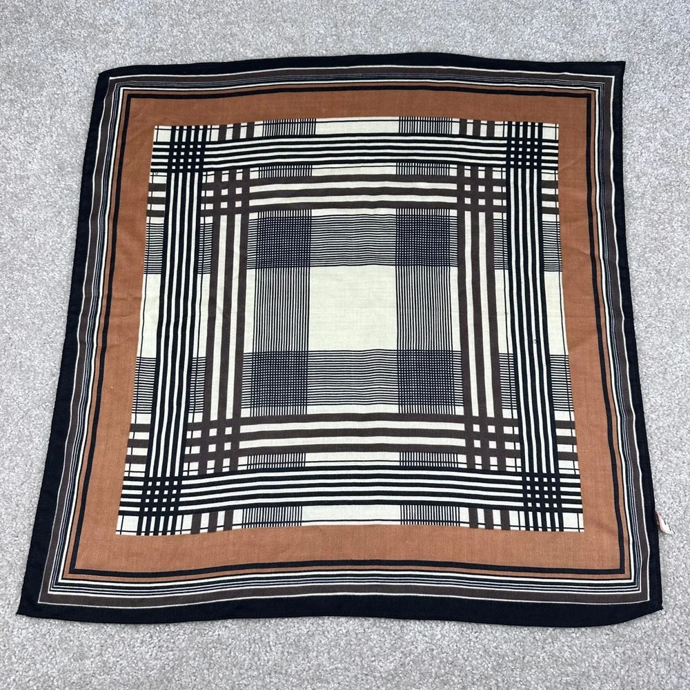 Vintage Morply New York Plaid Scarf Brown Black Cream Acrylic Geometric Bandana